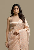 Blush Pink Khadi Tissue Threadwork Saree With Unstitched Blouse