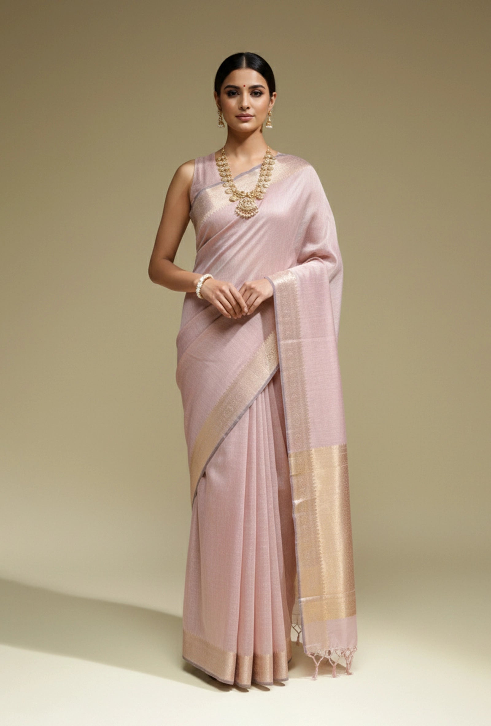 Dusty Lilac Khadi Tissue Saree With Unstitched Blouse