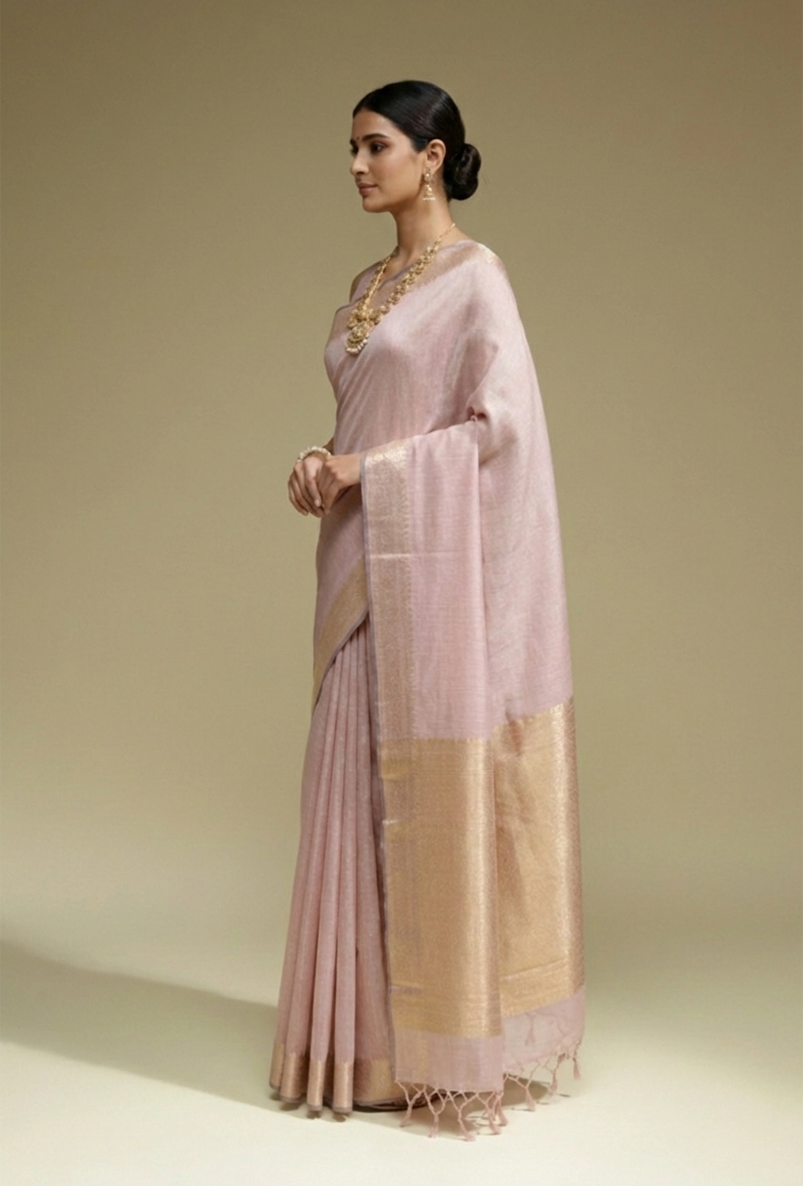 Dusty Lilac Khadi Tissue Saree With Unstitched Blouse