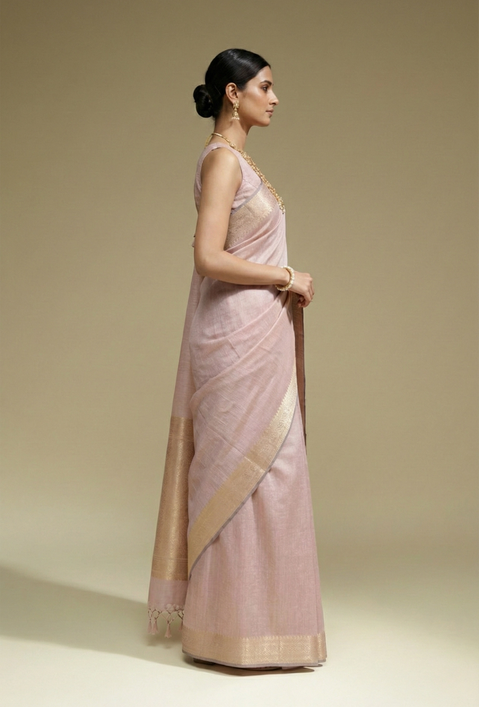Dusty Lilac Khadi Tissue Saree With Unstitched Blouse