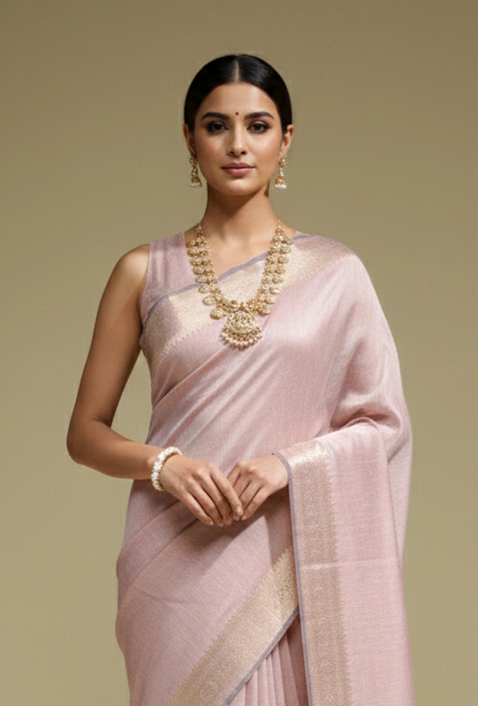 Dusty Lilac Khadi Tissue Saree With Unstitched Blouse