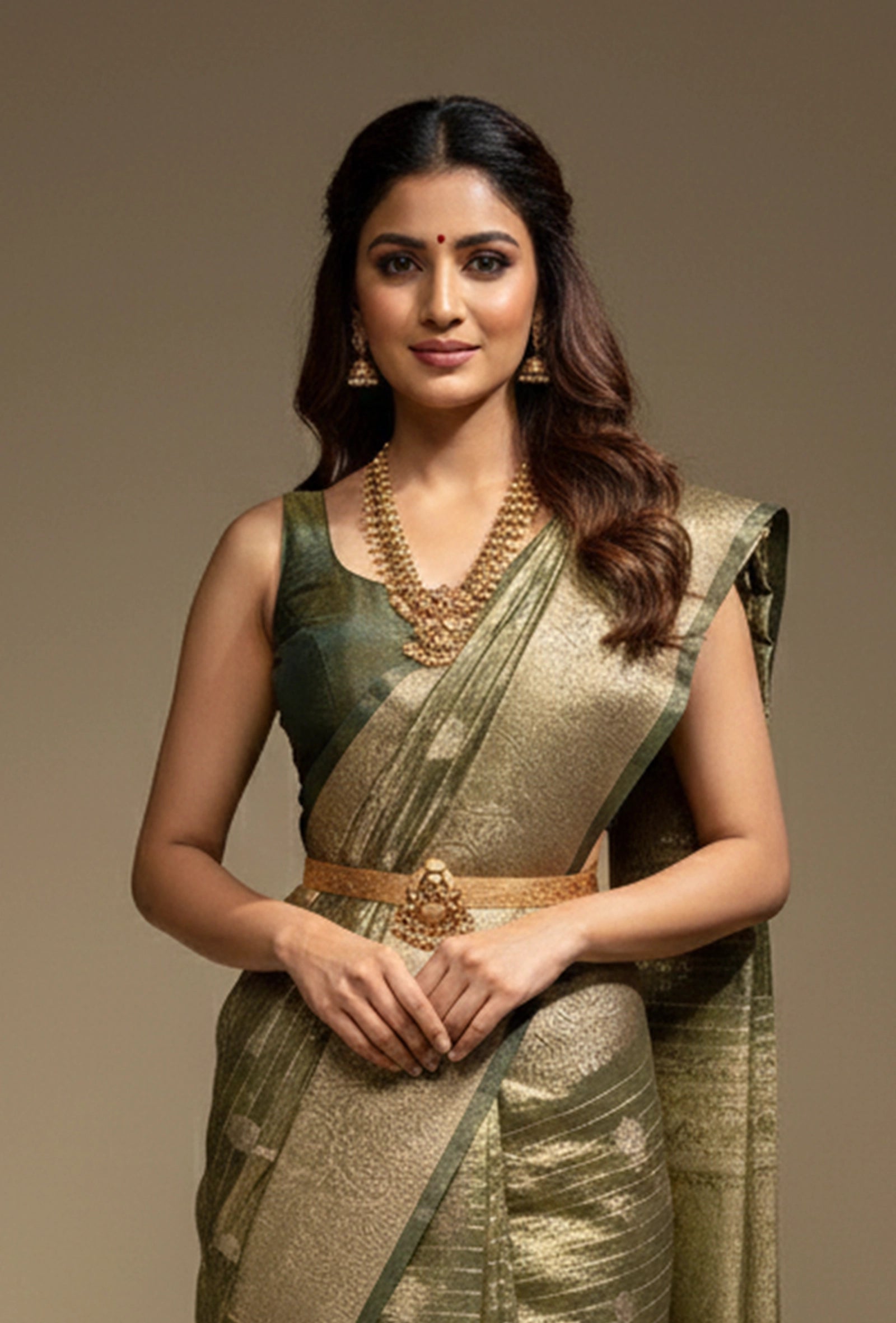 Khadi Tissue Saree In Olive Green With Earthy Appeal