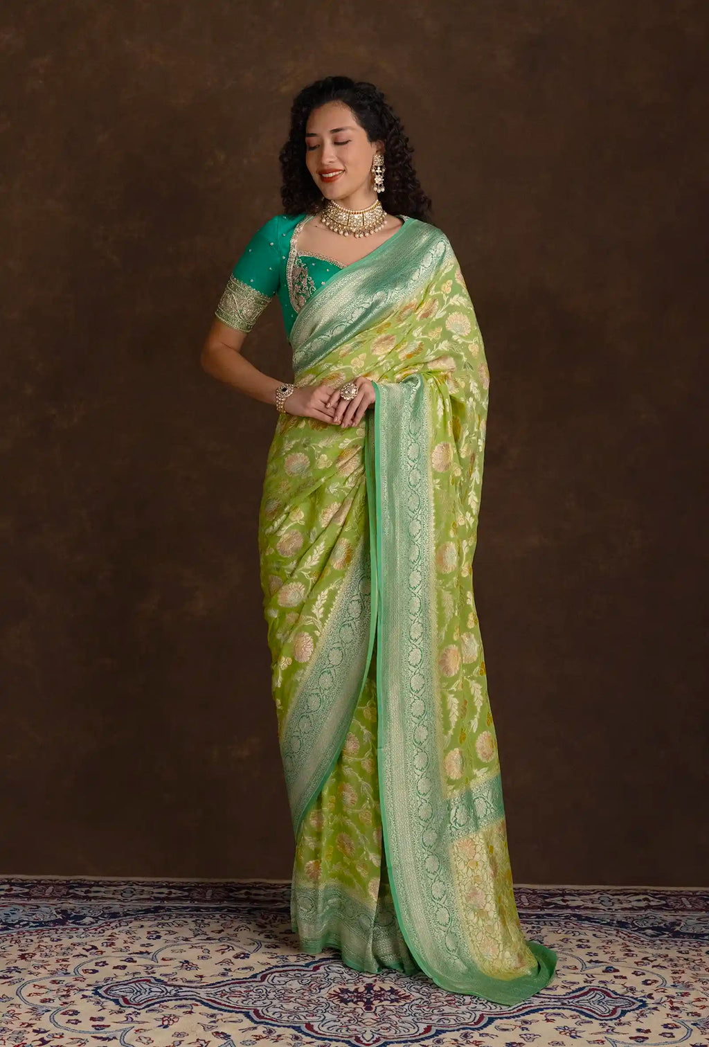 Green Banarasi Meenakari Khinkwab Brocade Saree
