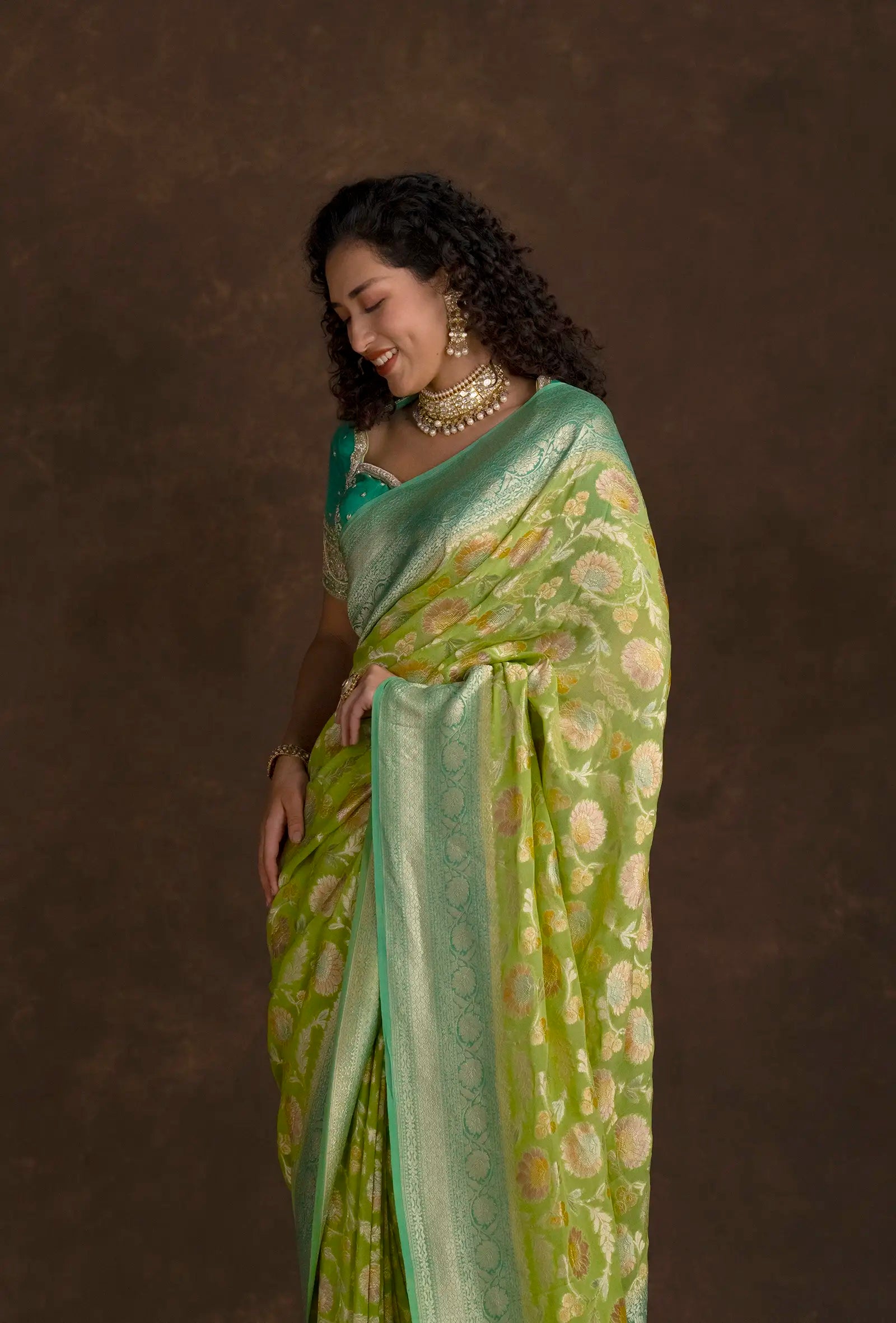 Green Banarasi Meenakari Khinkwab Brocade Saree