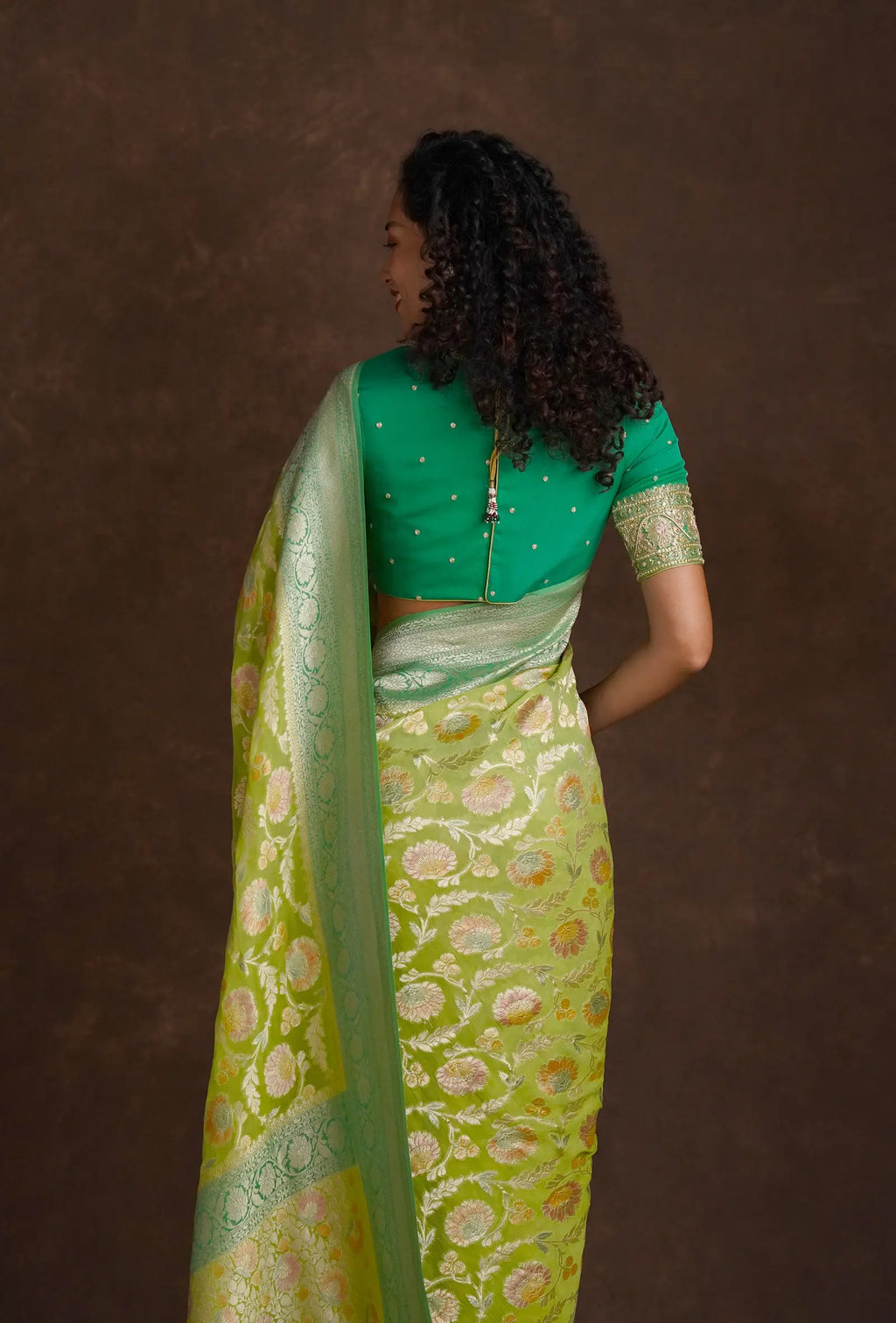 Green Banarasi Meenakari Khinkwab Brocade Saree