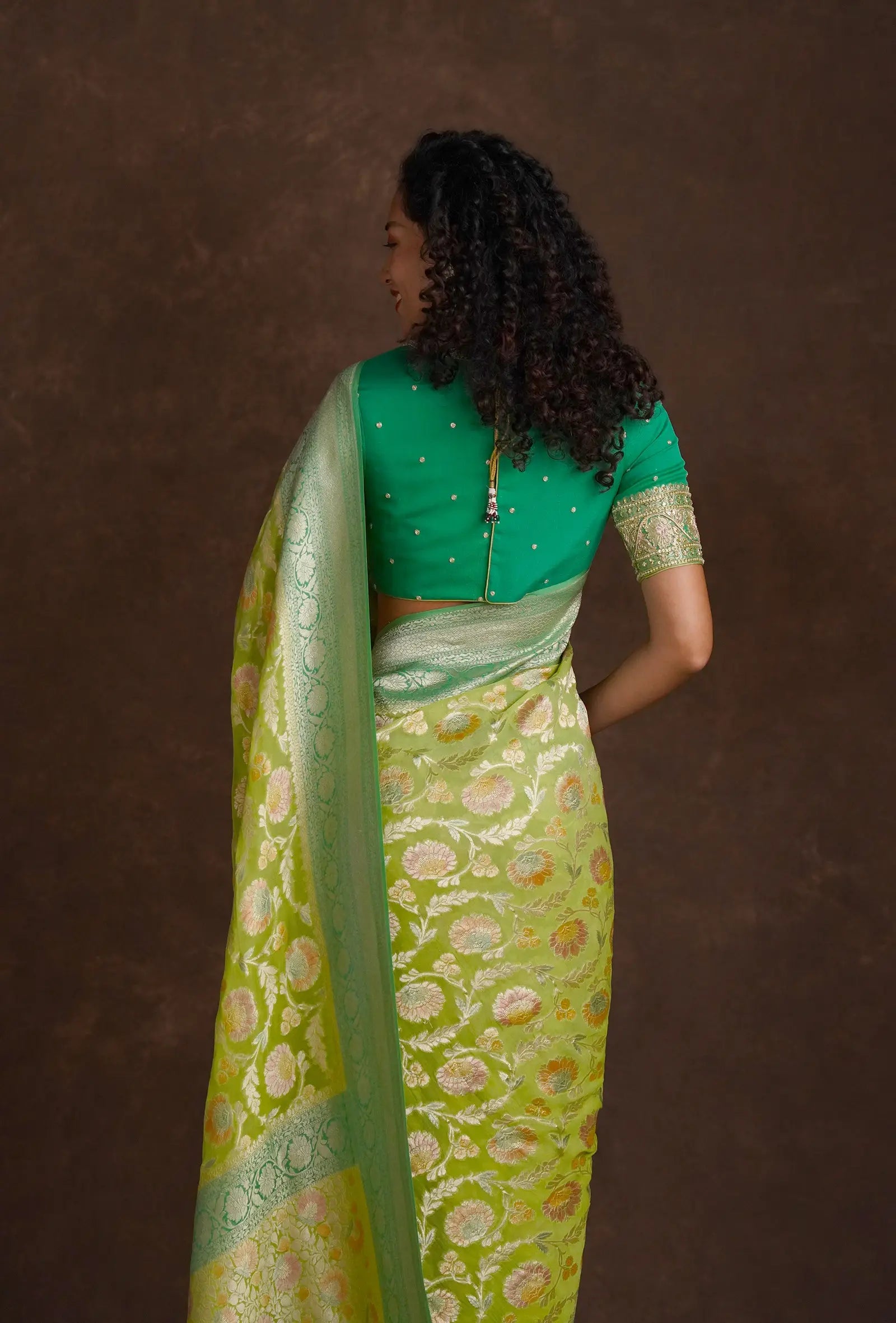Green Banarasi Meenakari Khinkwab Brocade Saree