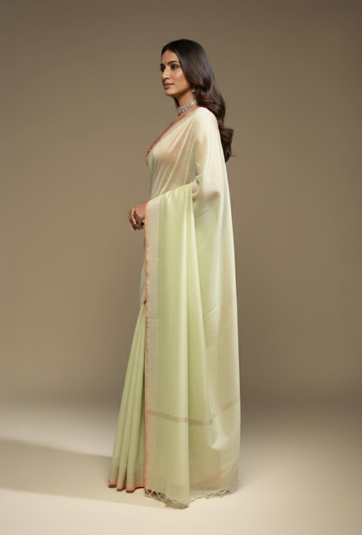 Pista Green Khadi Tissue Saree With Unstitched Blouse