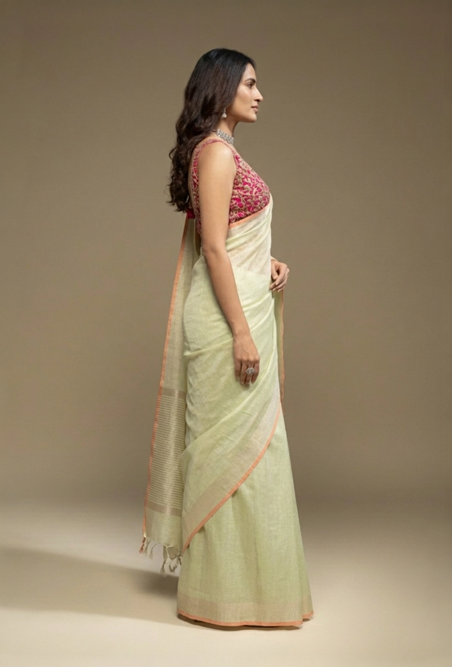 Pista Green Khadi Tissue Saree With Unstitched Blouse