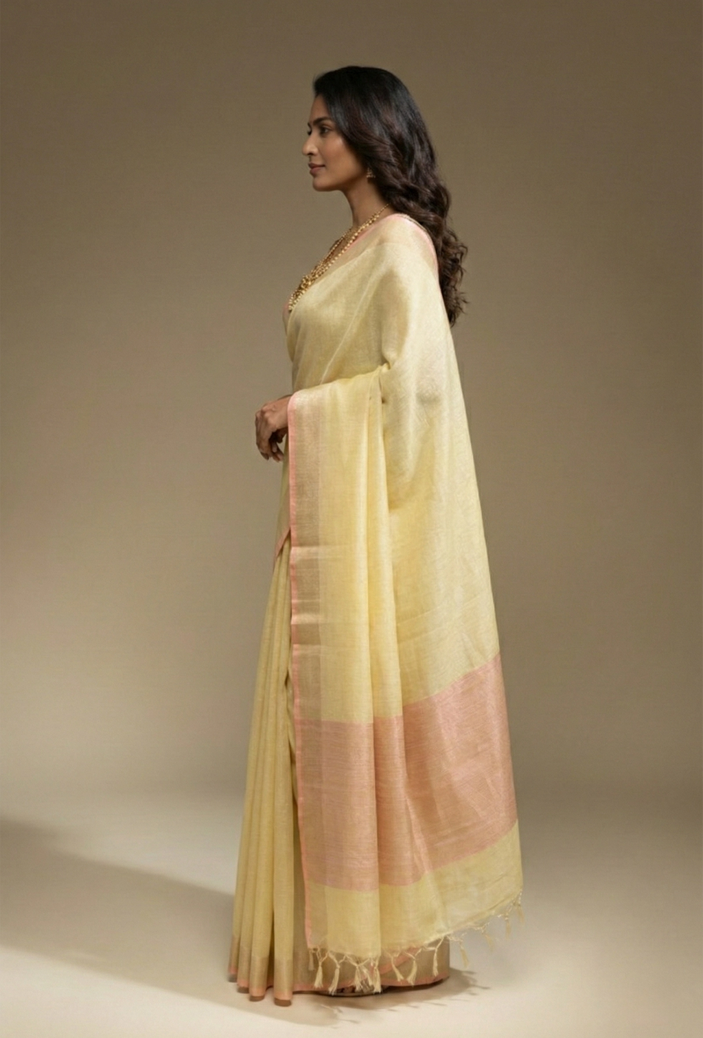 Lime Yellow Khadi Tissue Saree With Unstitched Blouse