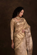 Golden Tissue Silk Mirror Work Saree With Unstitched Blouse