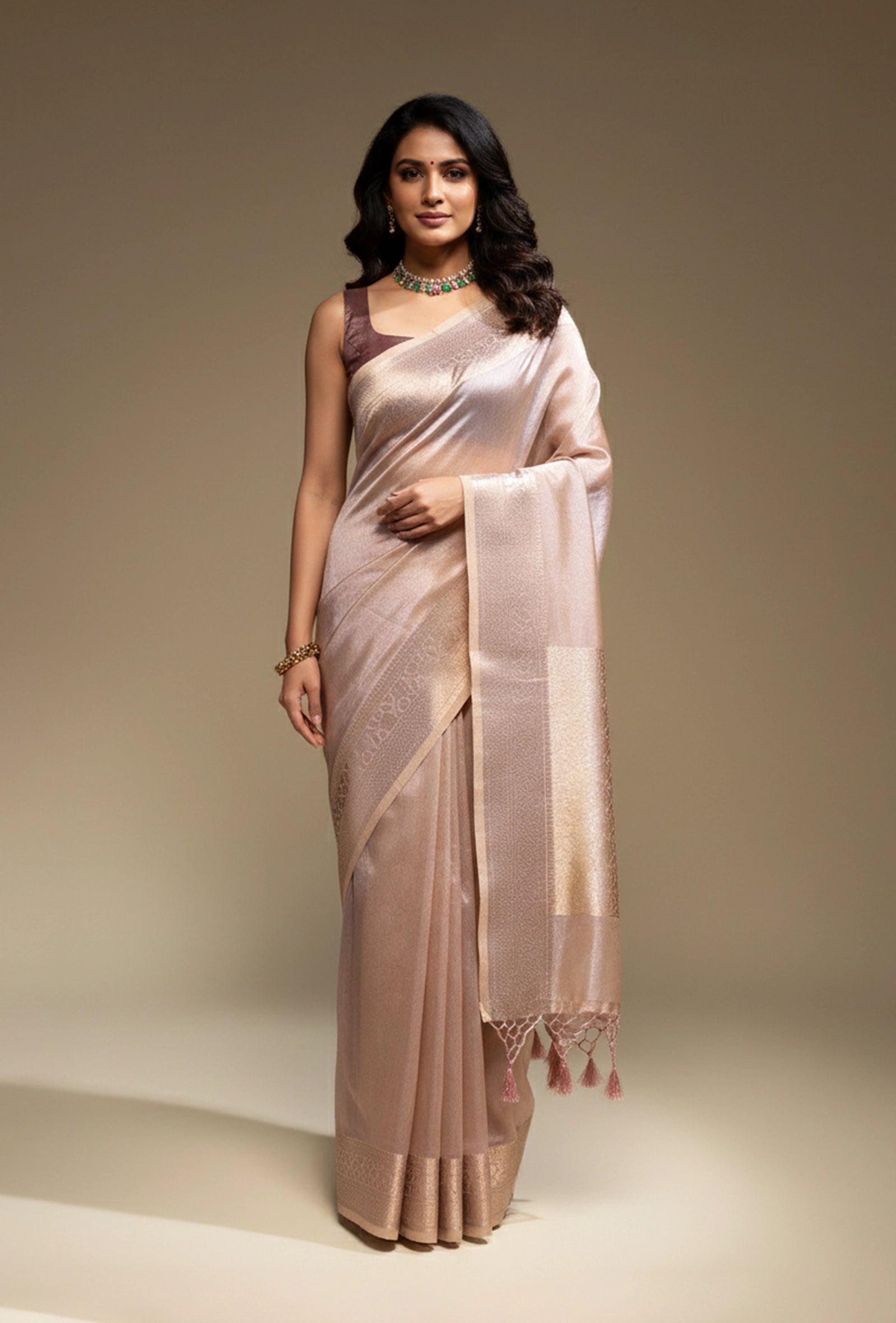 Light Lilac Tissue Silk Saree With Unstitched Blouse