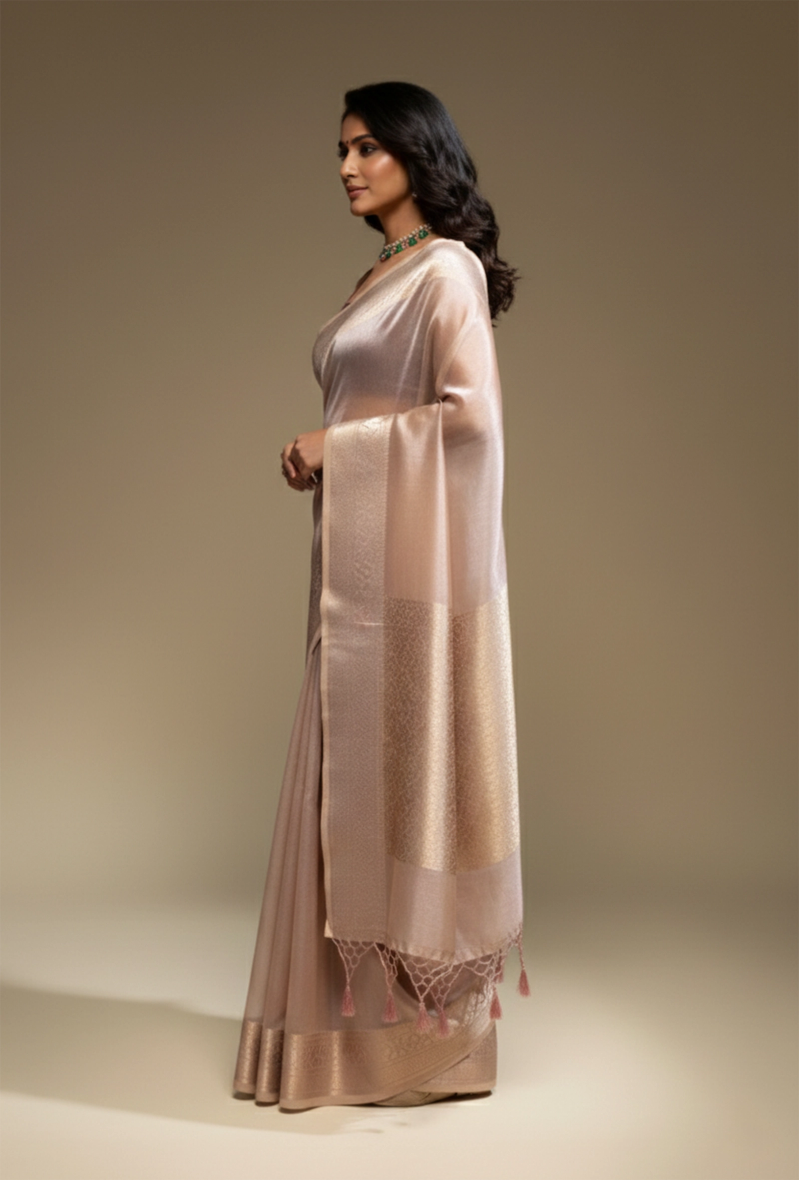 Light Lilac Tissue Silk Saree With Unstitched Blouse