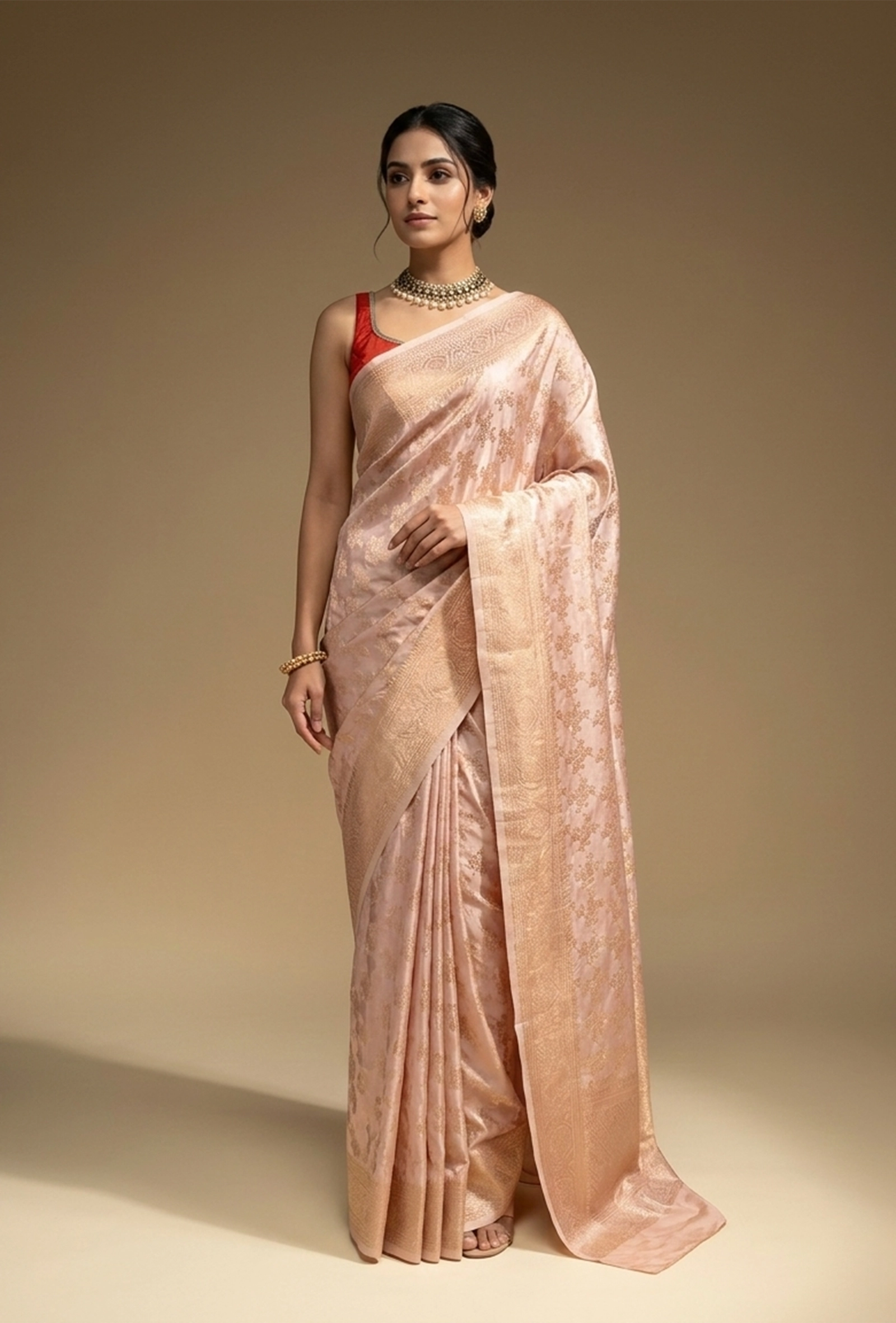 Banarasi Brocade Saree In Modal Satin With Blush Pink Hue
