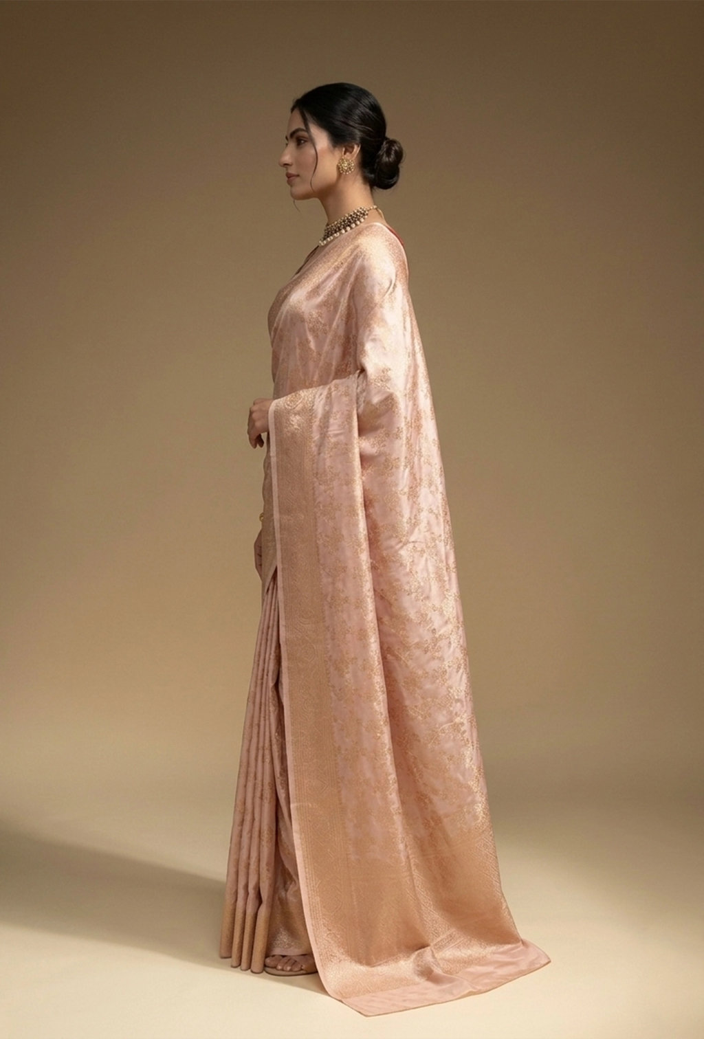 Banarasi Brocade Saree In Modal Satin With Blush Pink Hue