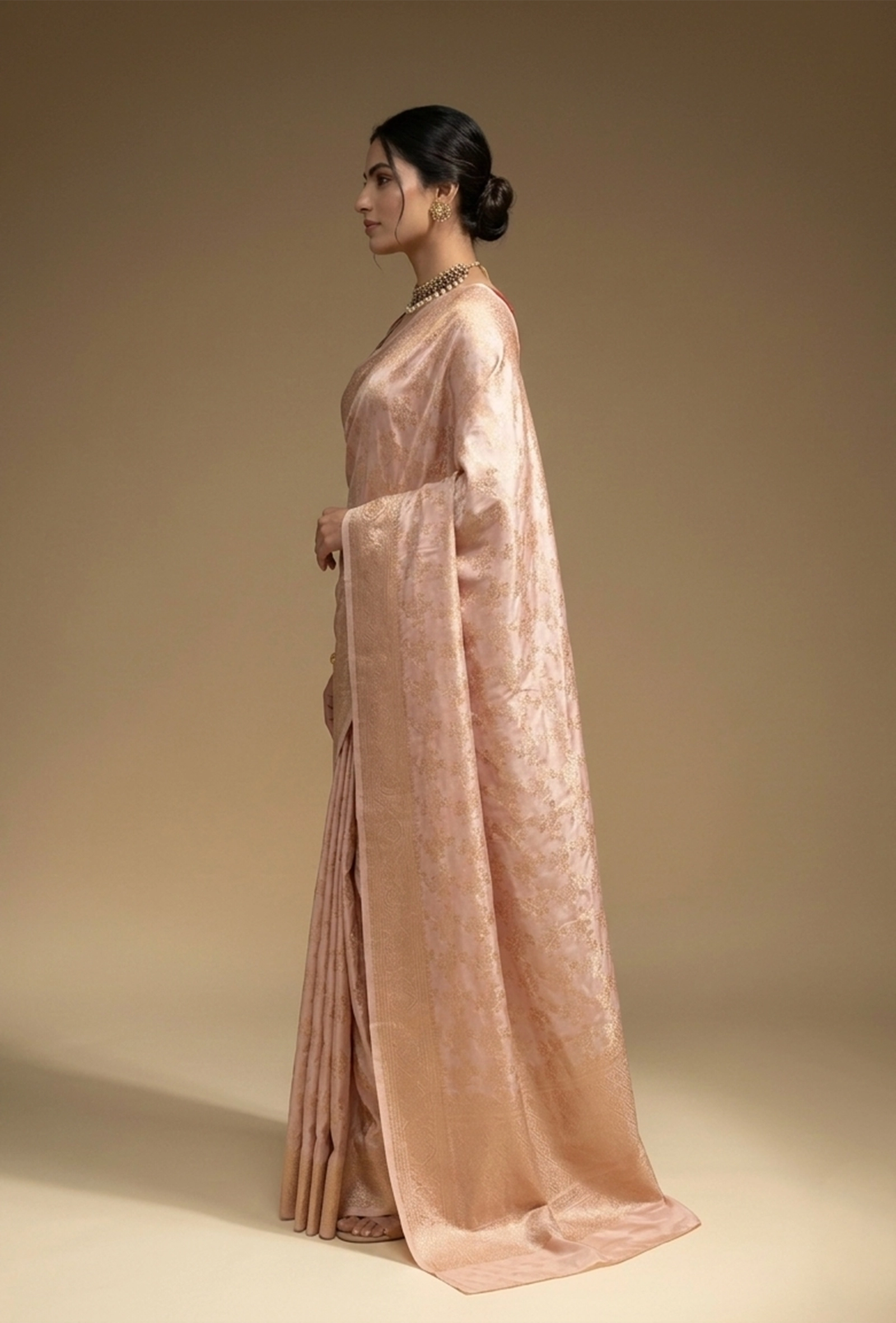 Banarasi Brocade Saree In Modal Satin With Blush Pink Hue