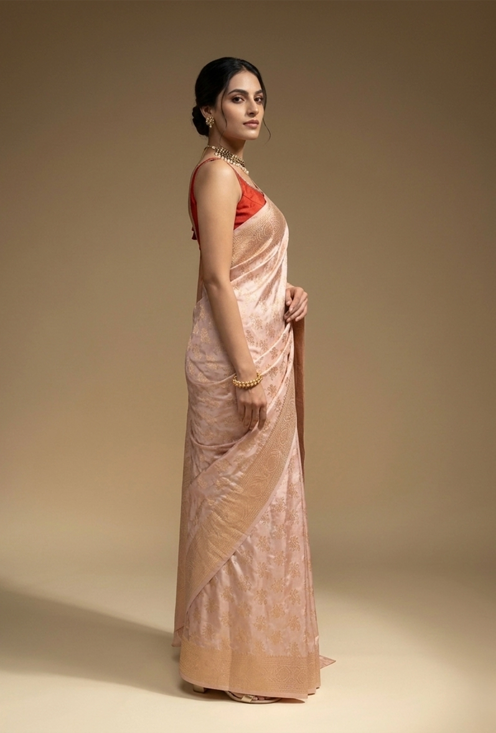 Banarasi Brocade Saree In Modal Satin With Blush Pink Hue