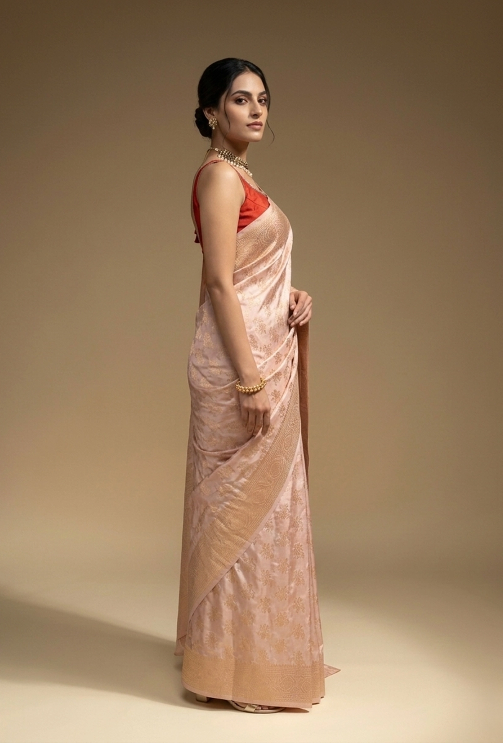 Banarasi Brocade Saree In Modal Satin With Blush Pink Hue