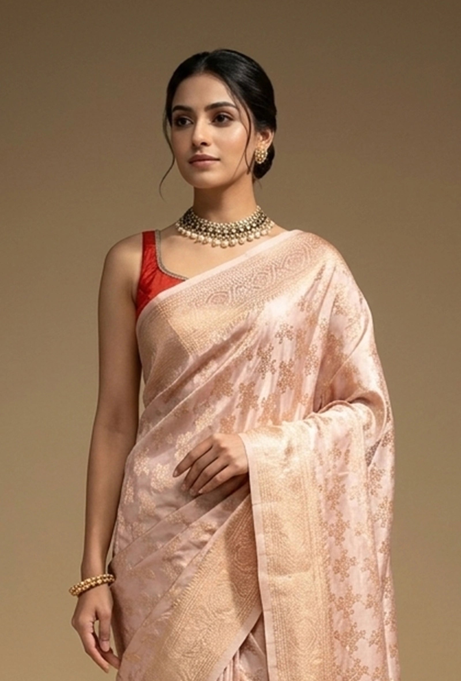 Banarasi Brocade Saree In Modal Satin With Blush Pink Hue
