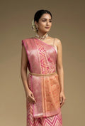 Lehriya Rangkaat Saree In Georgette With Pink Tricolor Design