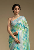 Lehriya Georgette Saree In Blue Green With Bold Stripes