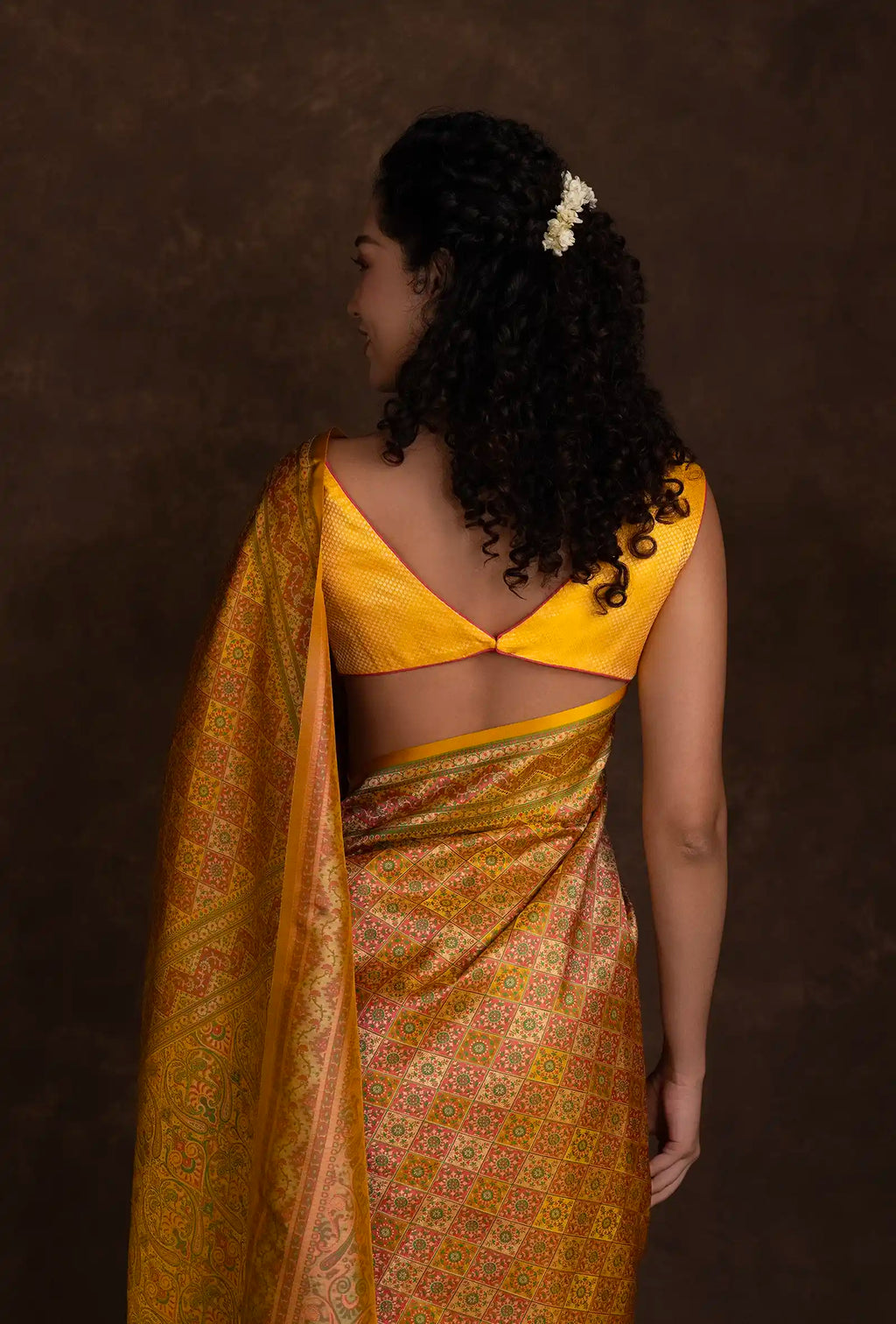 Mustard Yellow Floral work Patola Saree