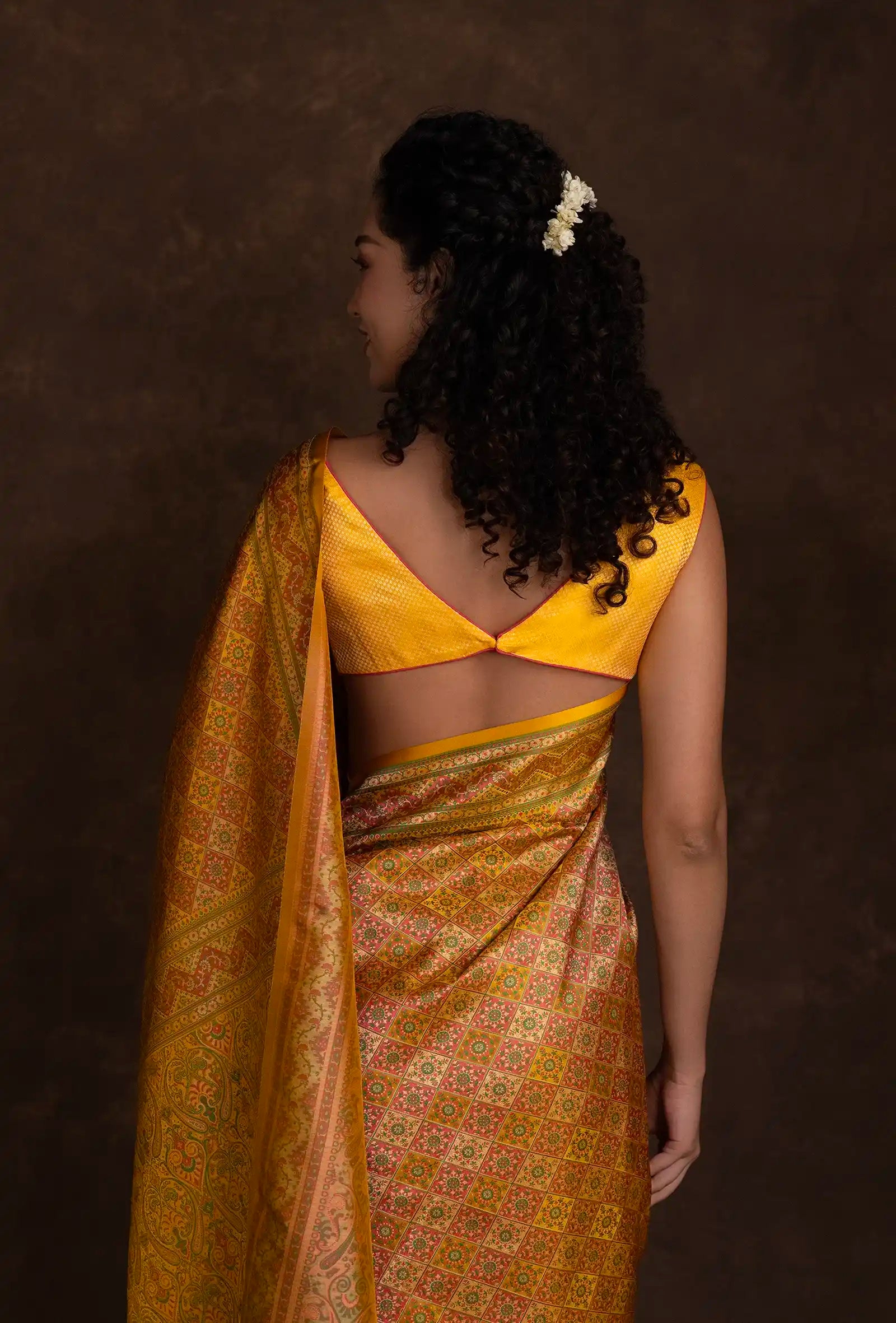 Mustard Yellow Floral work Patola Saree
