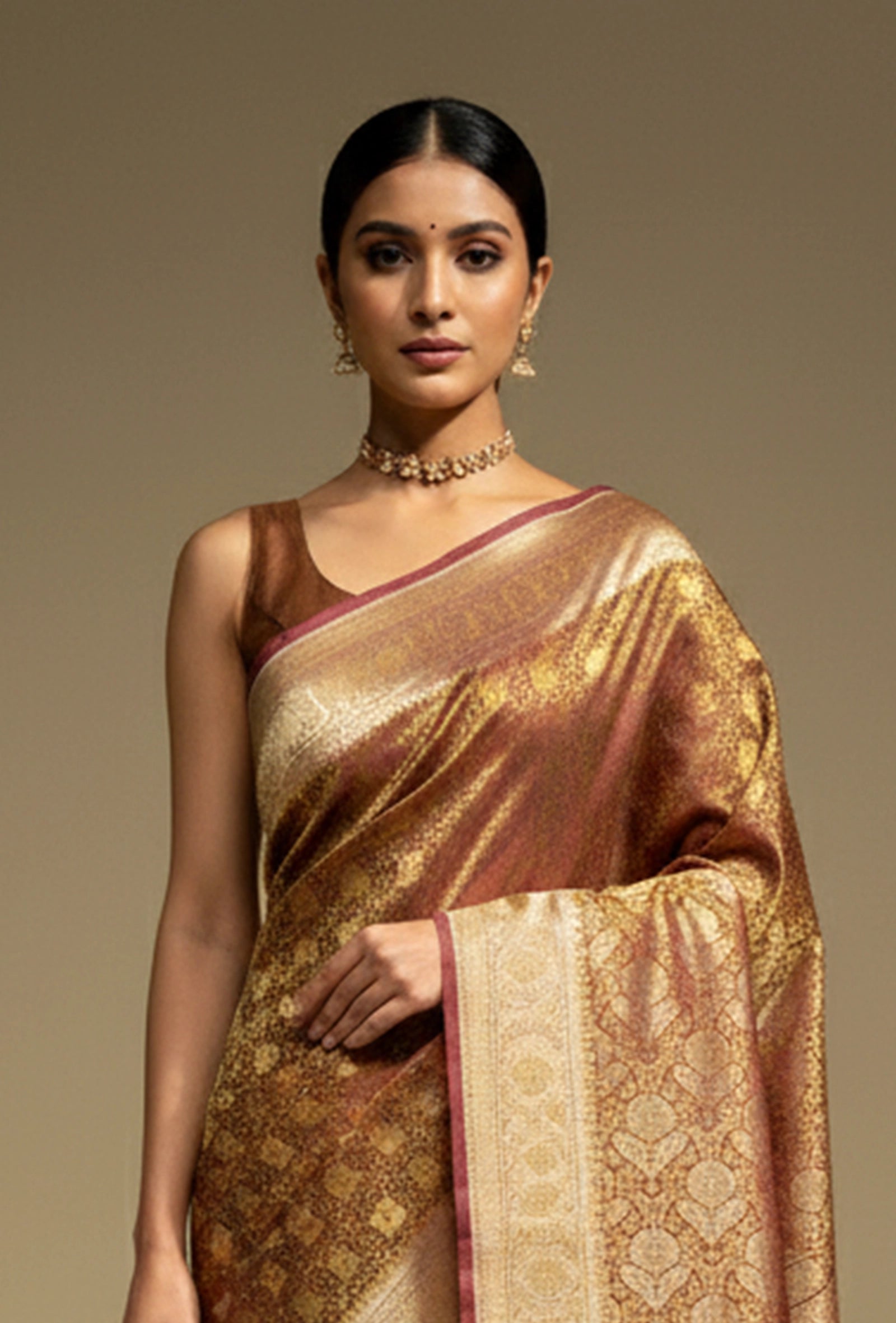 Patola Saree In Wine Brown With Exquisite Floral Work