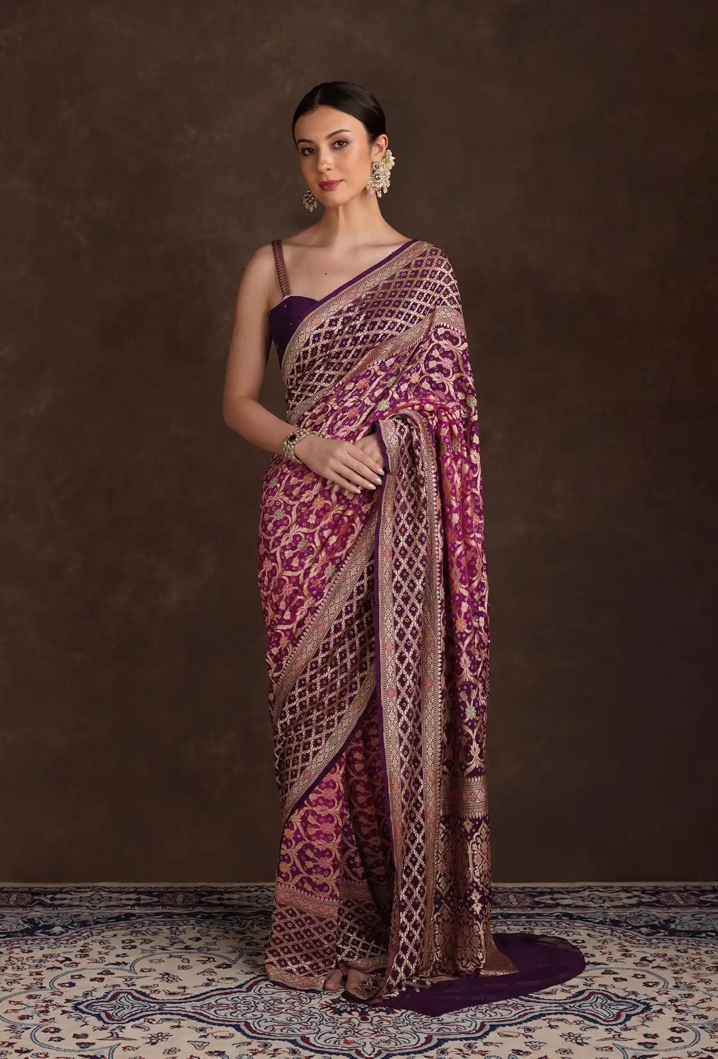 Purple Bandhani Tilfi Khadi Georgette Saree