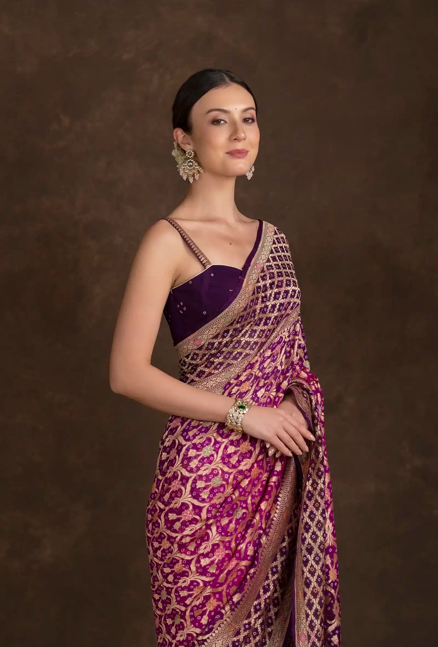 Purple Bandhani Tilfi Khadi Georgette Saree