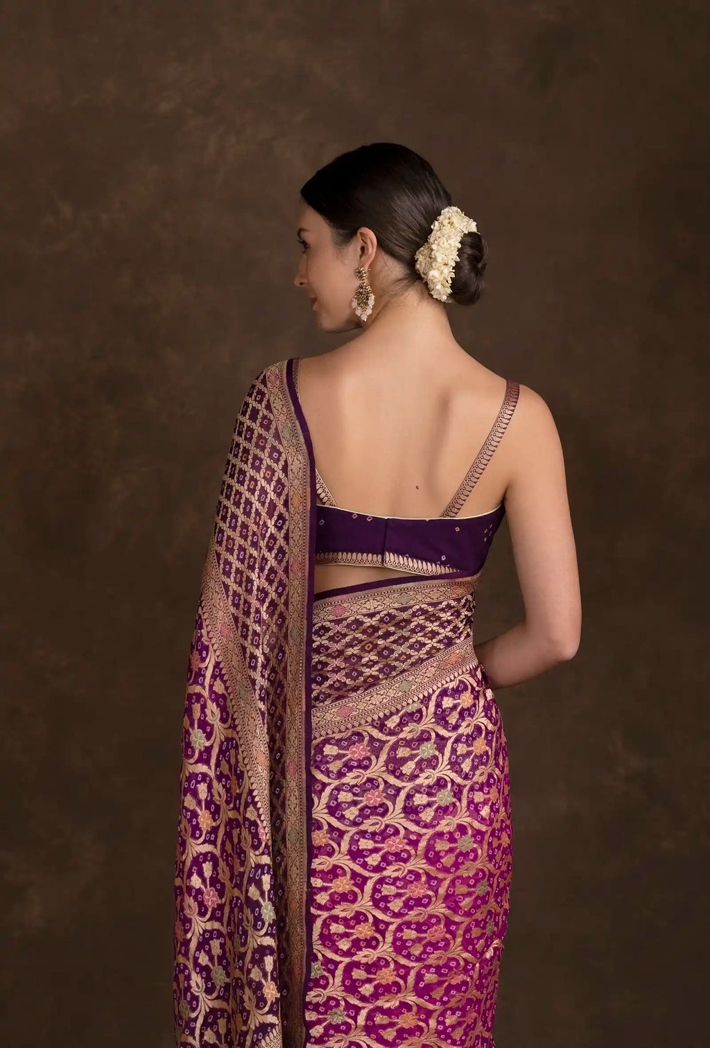 Purple Bandhani Tilfi Khadi Georgette Saree