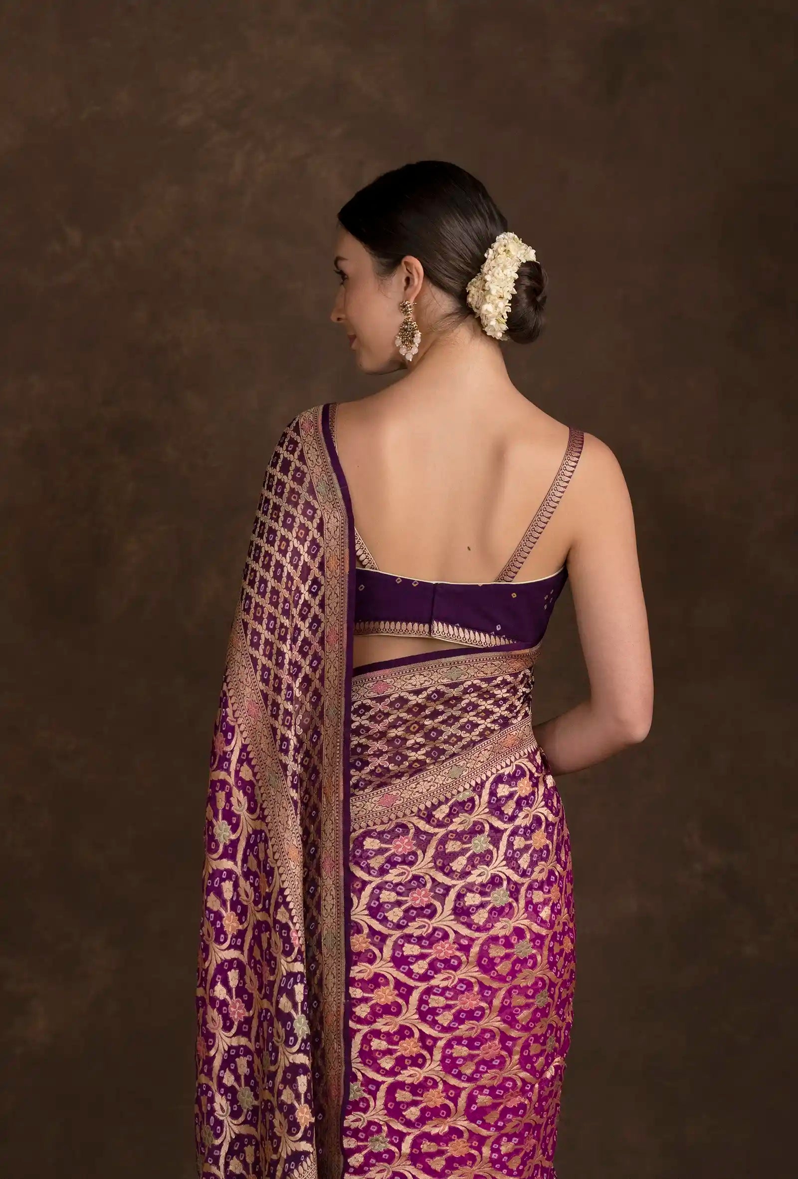 Purple Bandhani Tilfi Khadi Georgette Saree
