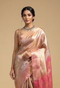 Tissue Silk Saree In Metallic Pink With Zari Weaving