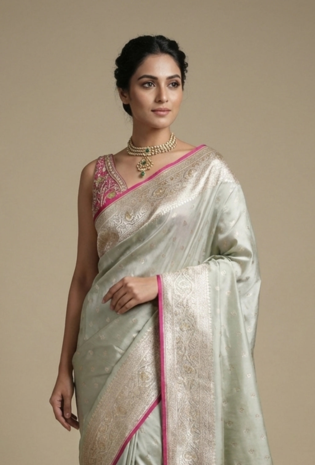 Mint Green Dual Color Mashru Silk Saree With Unstitched Blouse
