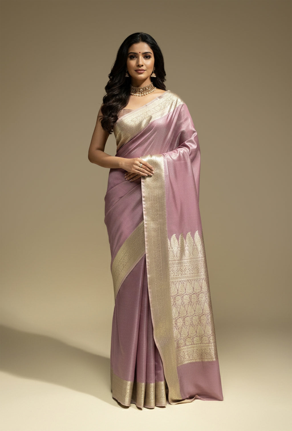 Silk Saree In Dusky Mauve For An Elegant Look