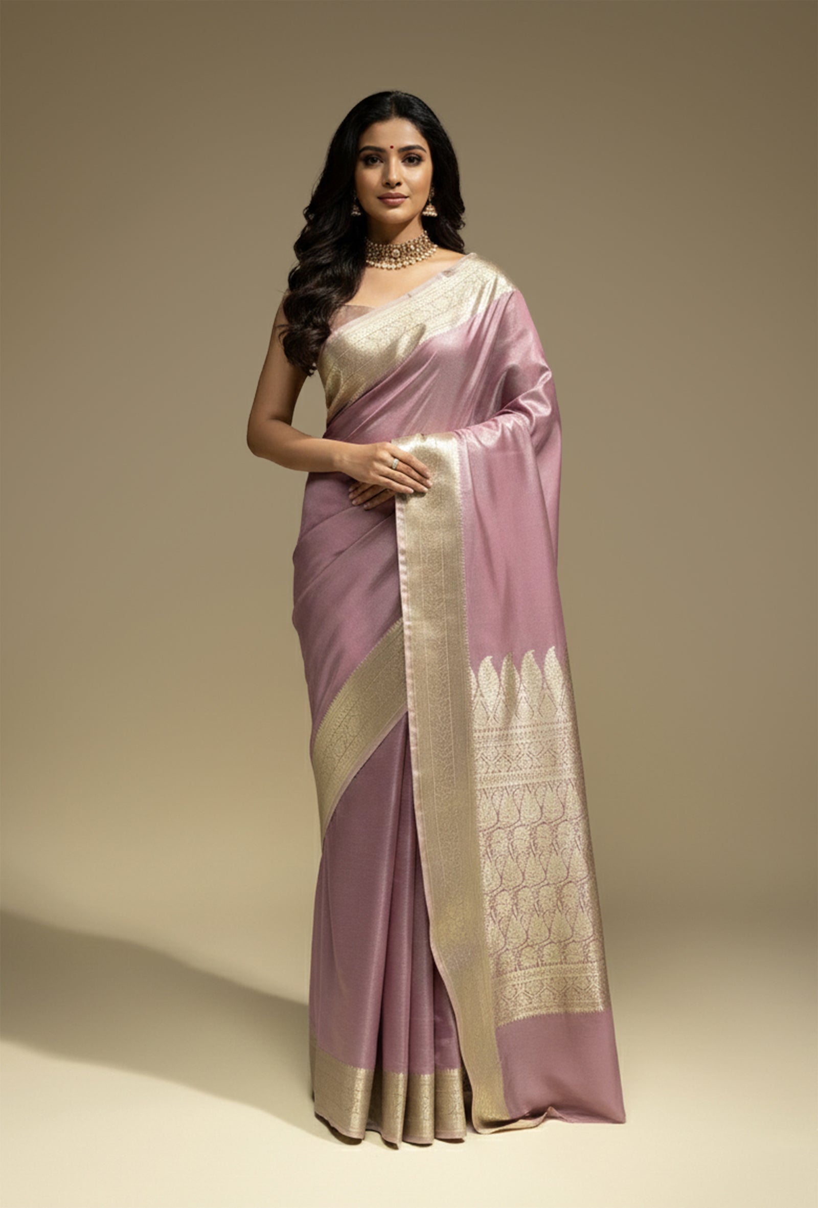 Silk Saree In Dusky Mauve For An Elegant Look