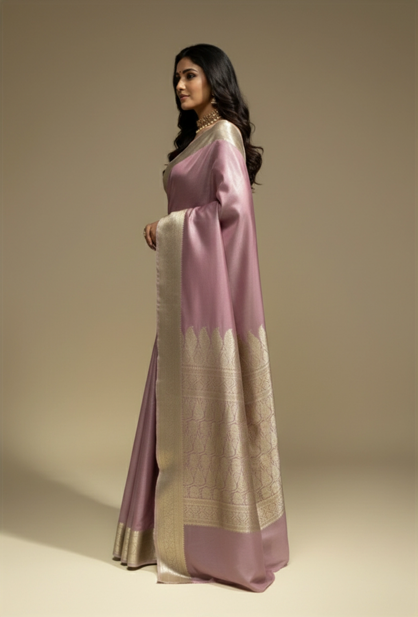 Silk Saree In Dusky Mauve For An Elegant Look