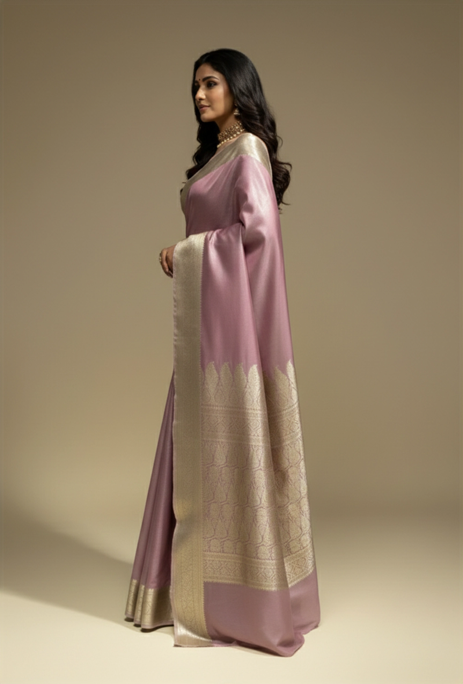 Silk Saree In Dusky Mauve For An Elegant Look