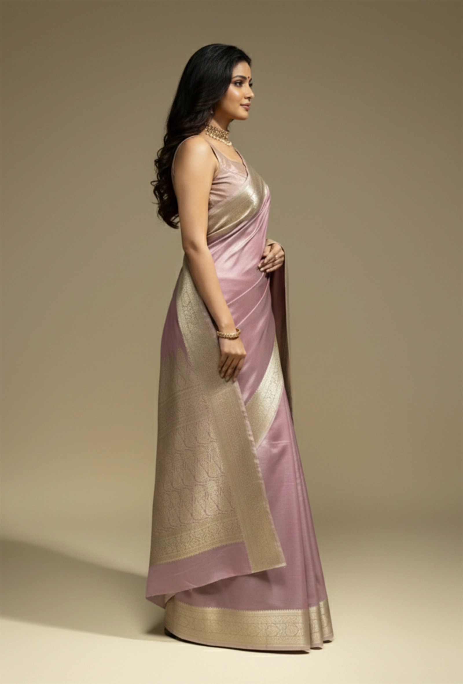 Silk Saree In Dusky Mauve For An Elegant Look
