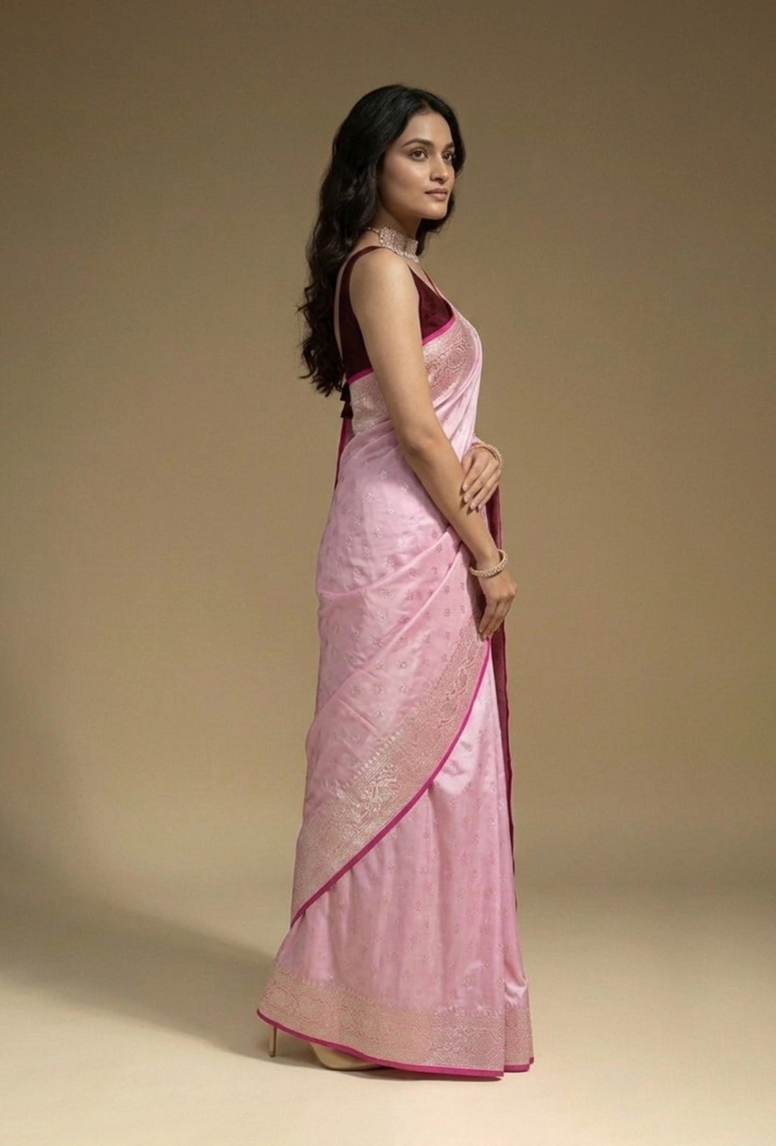 Mashru Silk Saree In Lavender Pink With Zari Buttiwork
