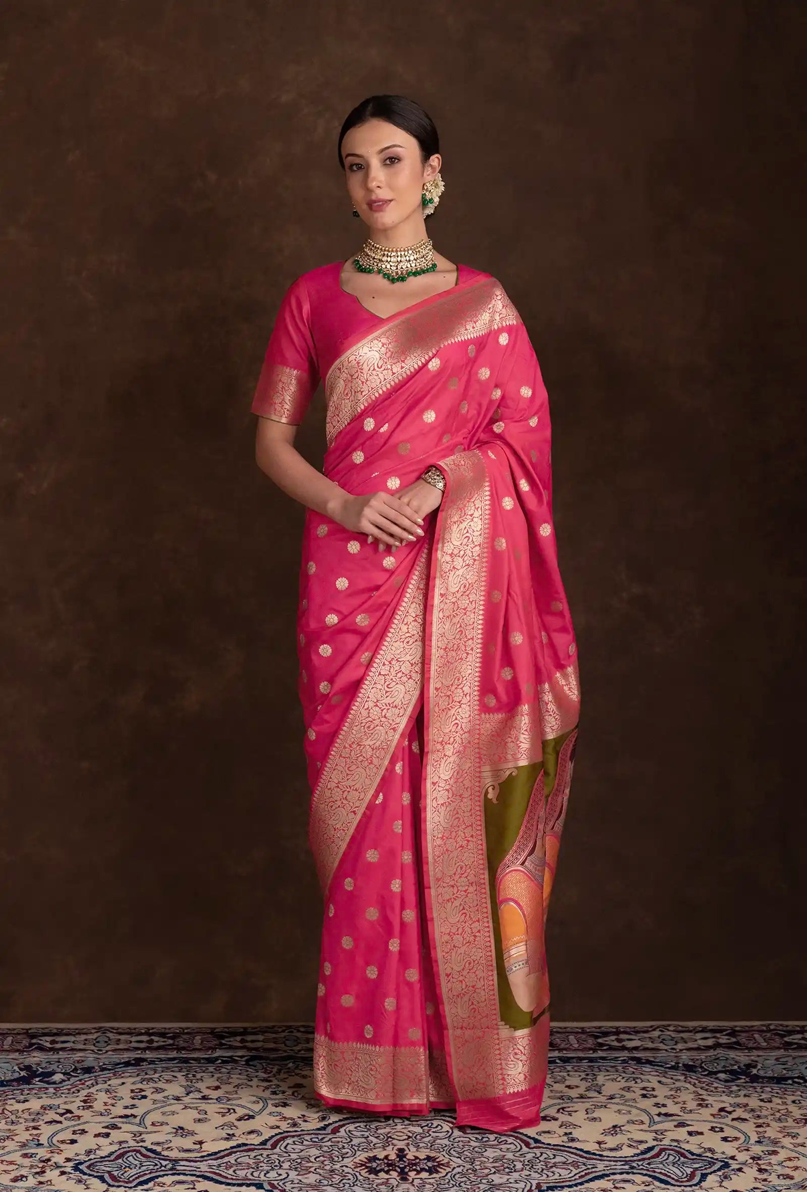 Rani Pink Artisanal Kalamkari Bridal Silk Saree
