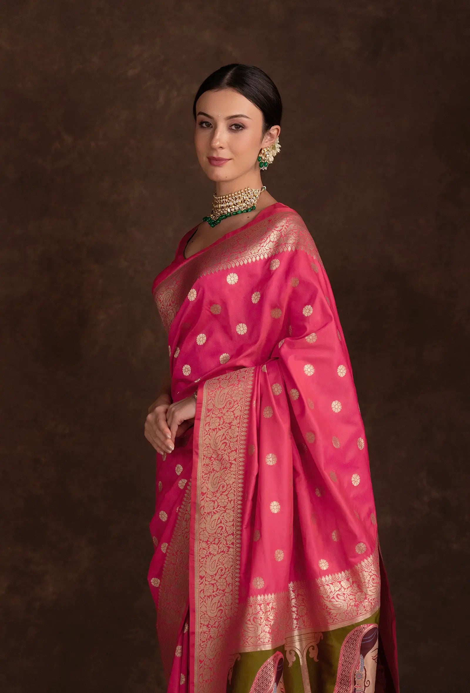 Rani Pink Artisanal Kalamkari Bridal Silk Saree