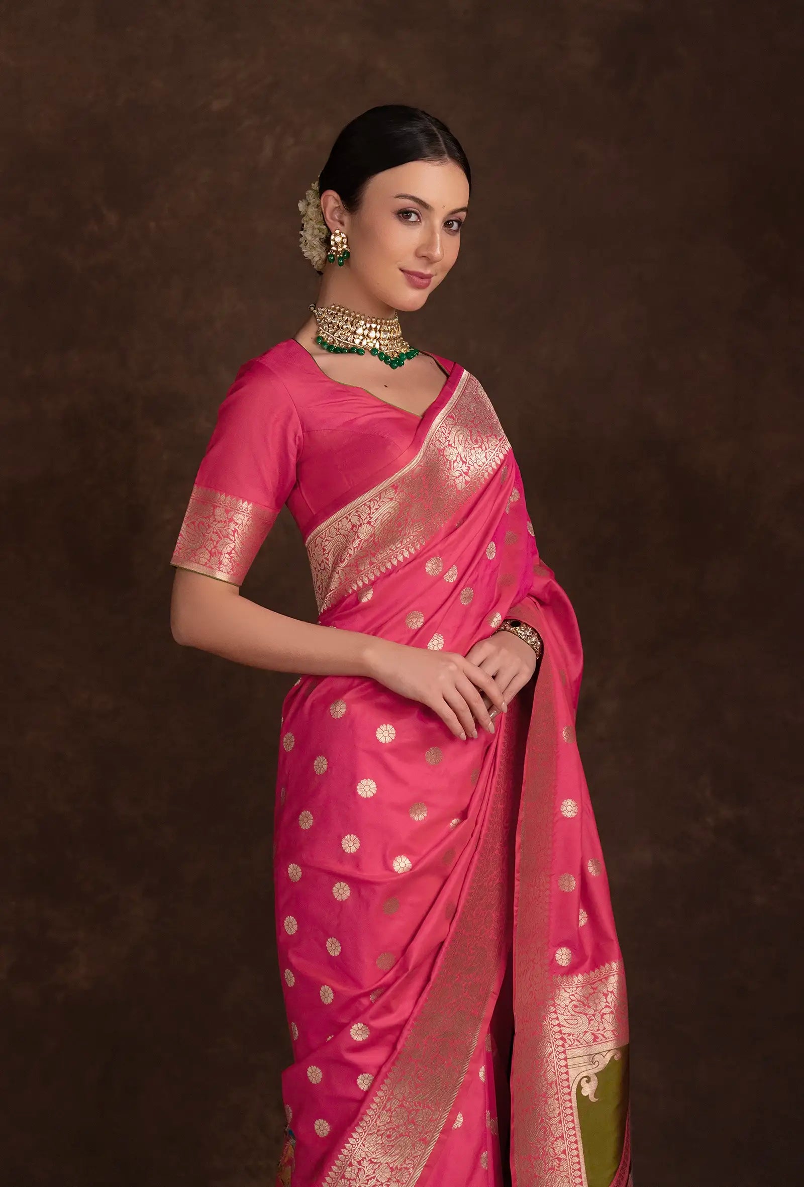 Rani Pink Artisanal Kalamkari Bridal Silk Saree