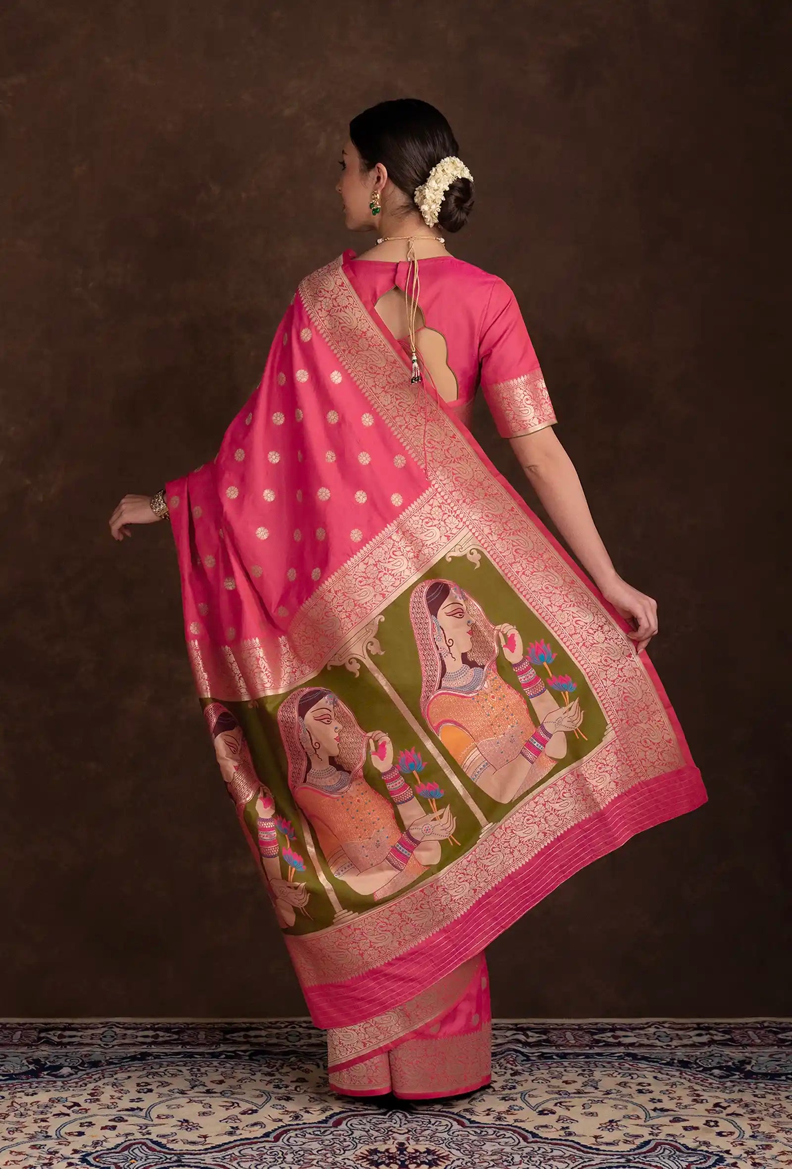 Rani Pink Artisanal Kalamkari Bridal Silk Saree