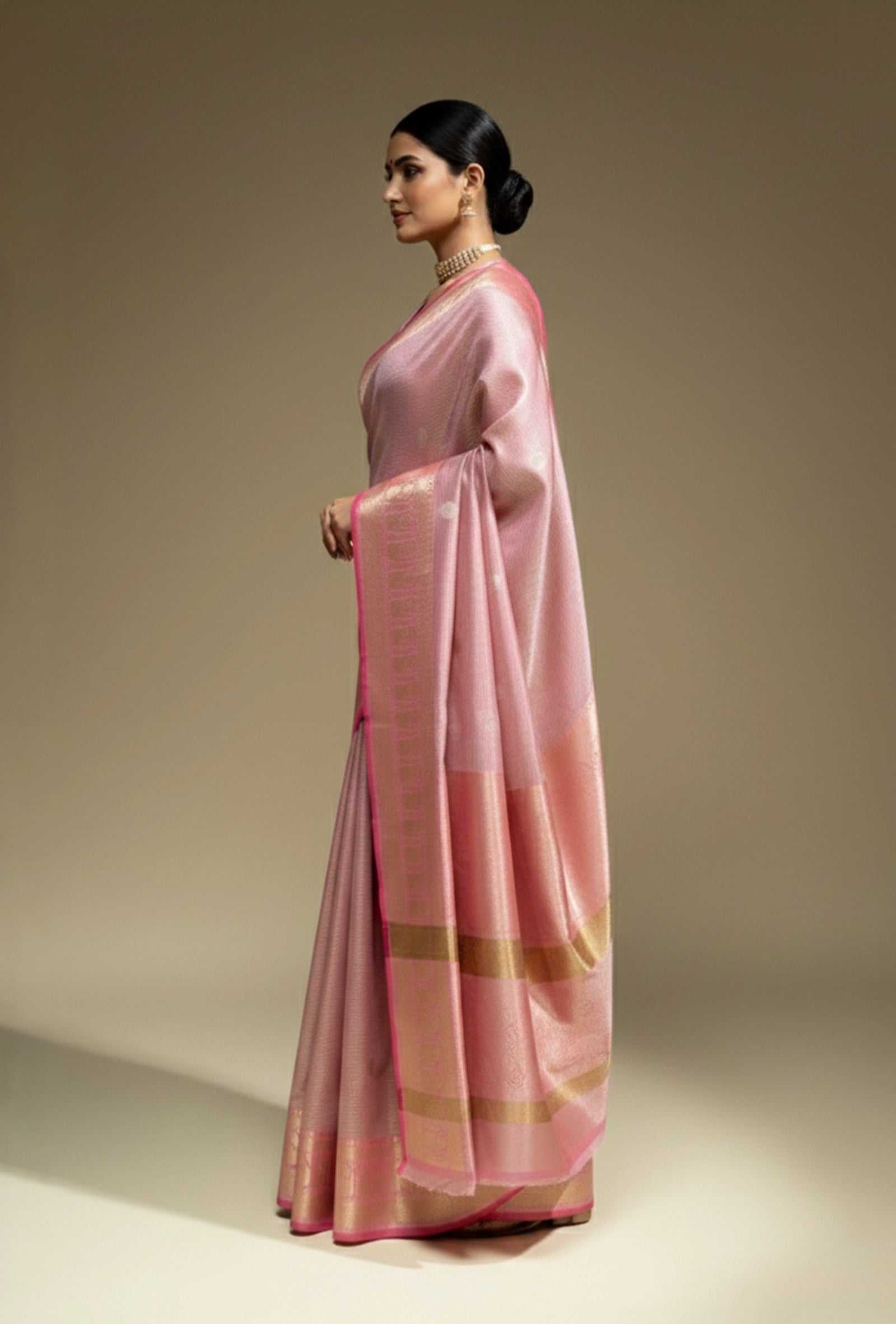 Kosa Silk Saree In Metallic Pink With A Glossy Finish