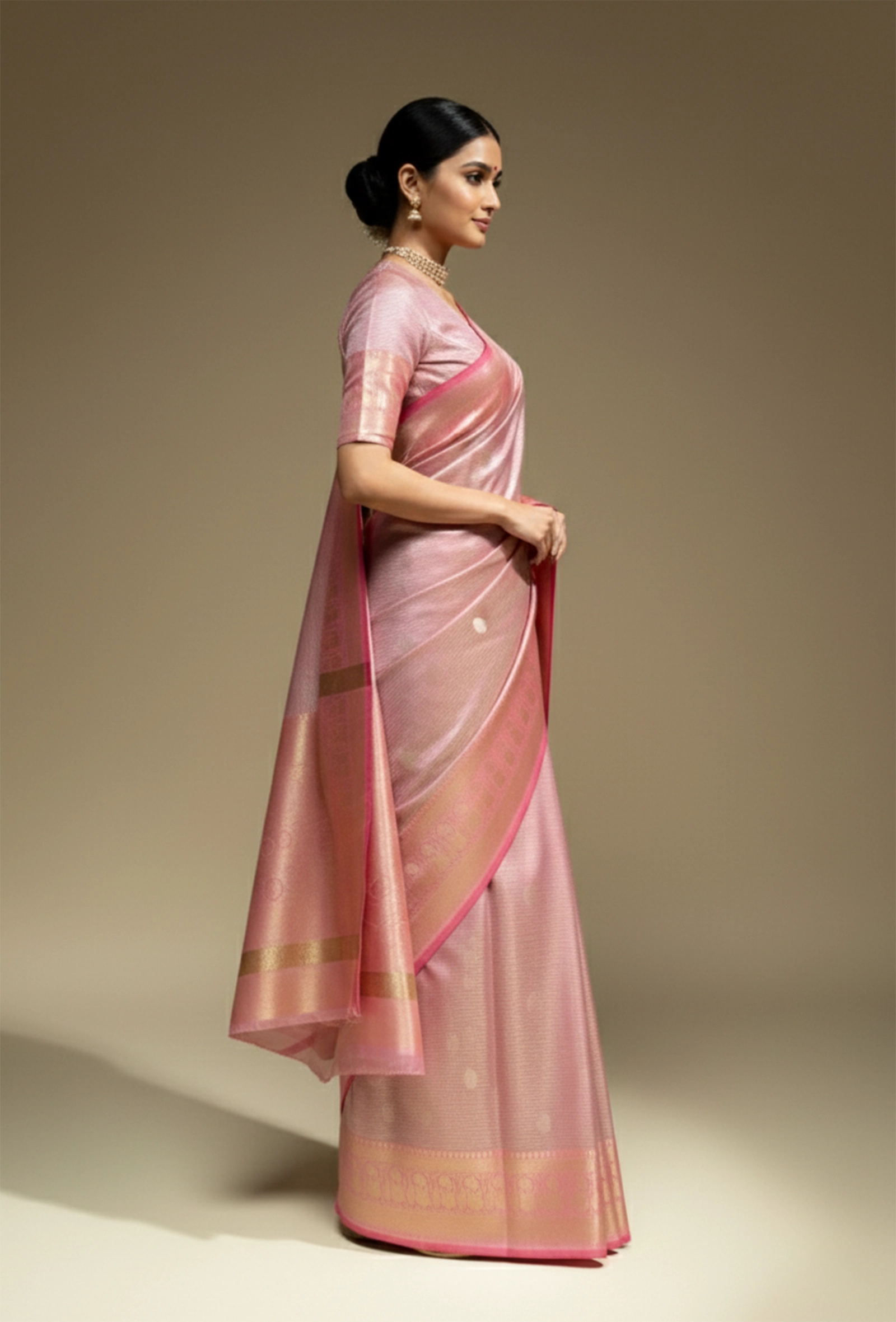 Kosa Silk Saree In Metallic Pink With A Glossy Finish