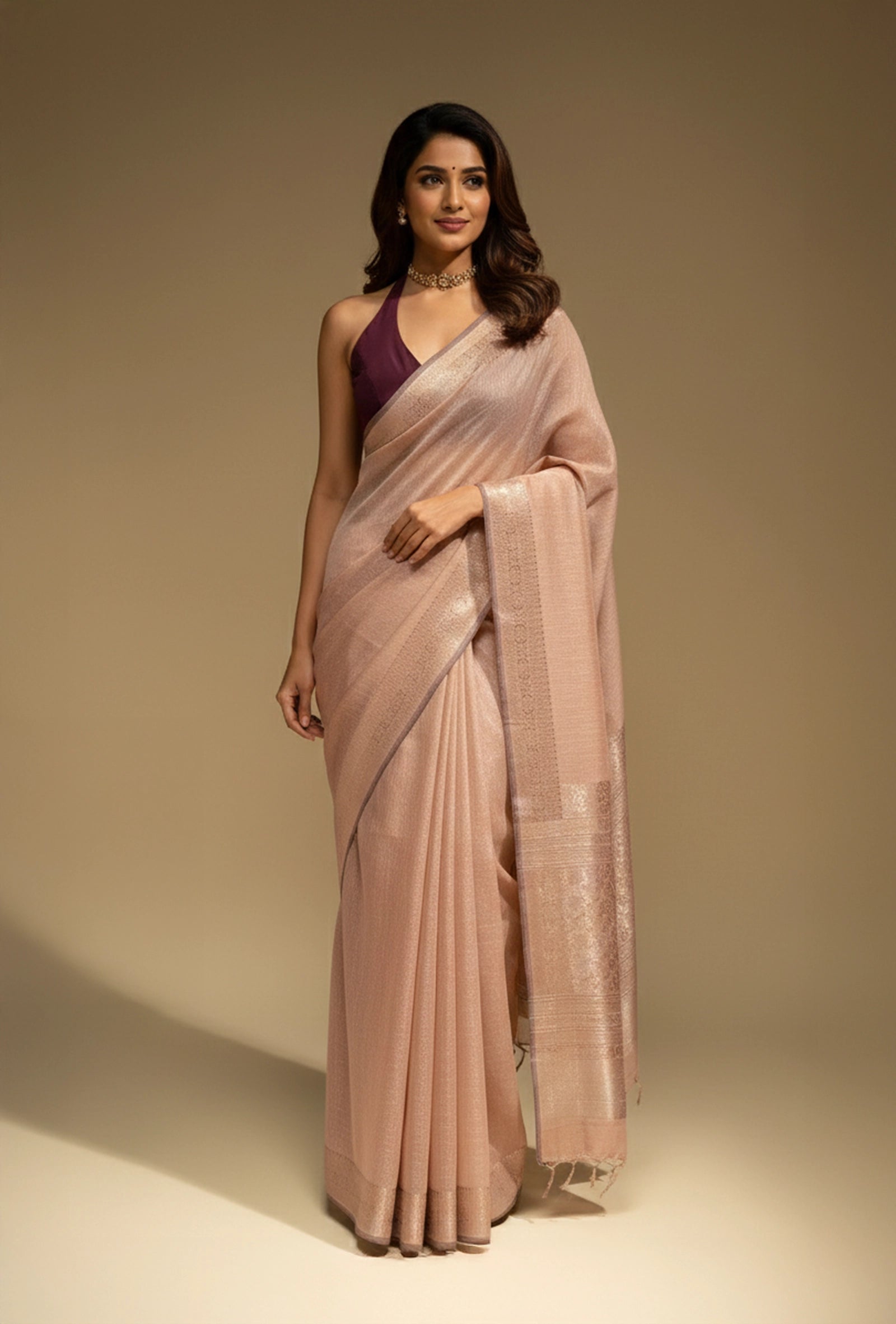 Khadi Organza Saree In Dusty Pink For A Soft And Elegant Look