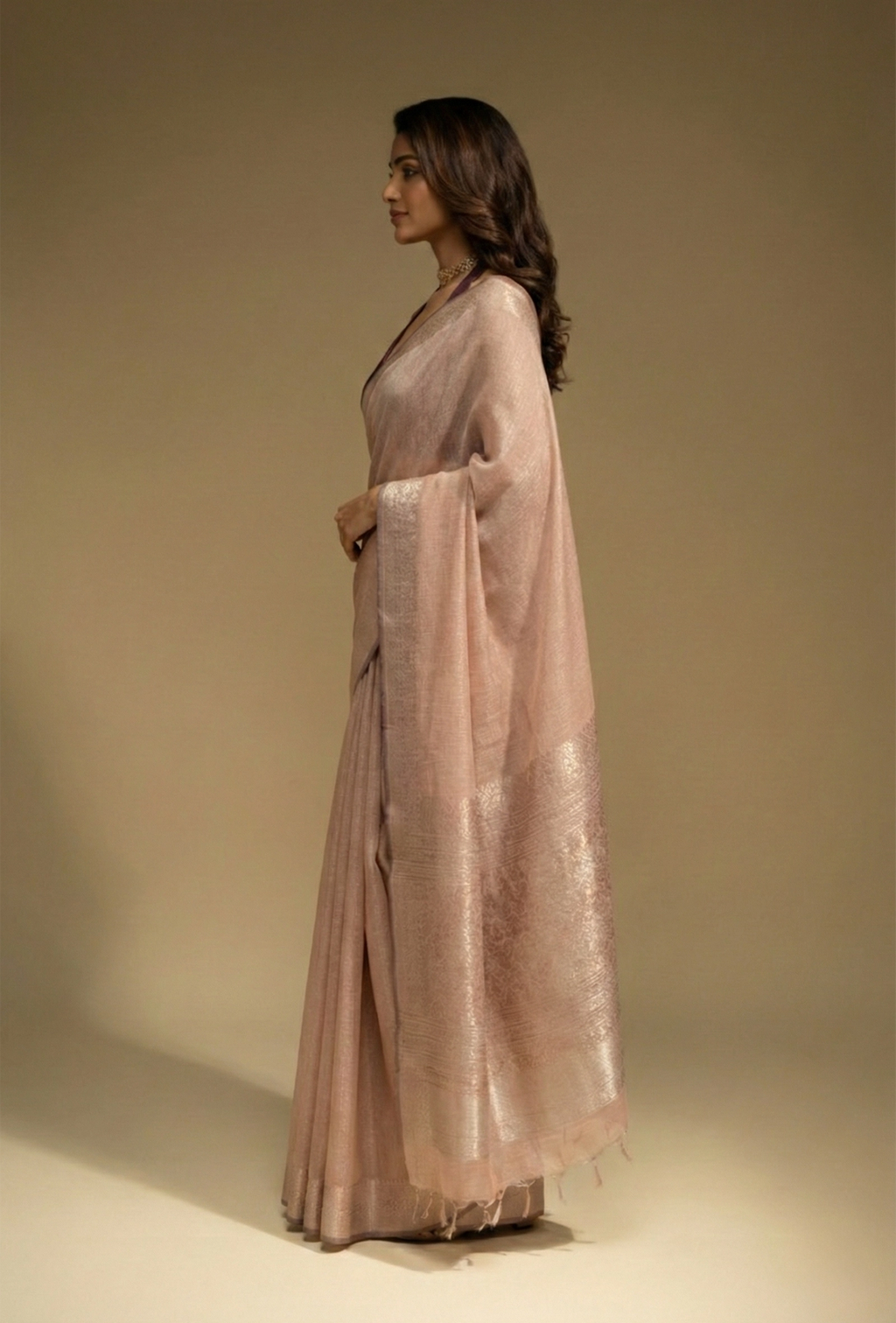 Khadi Organza Saree In Dusty Pink For A Soft And Elegant Look