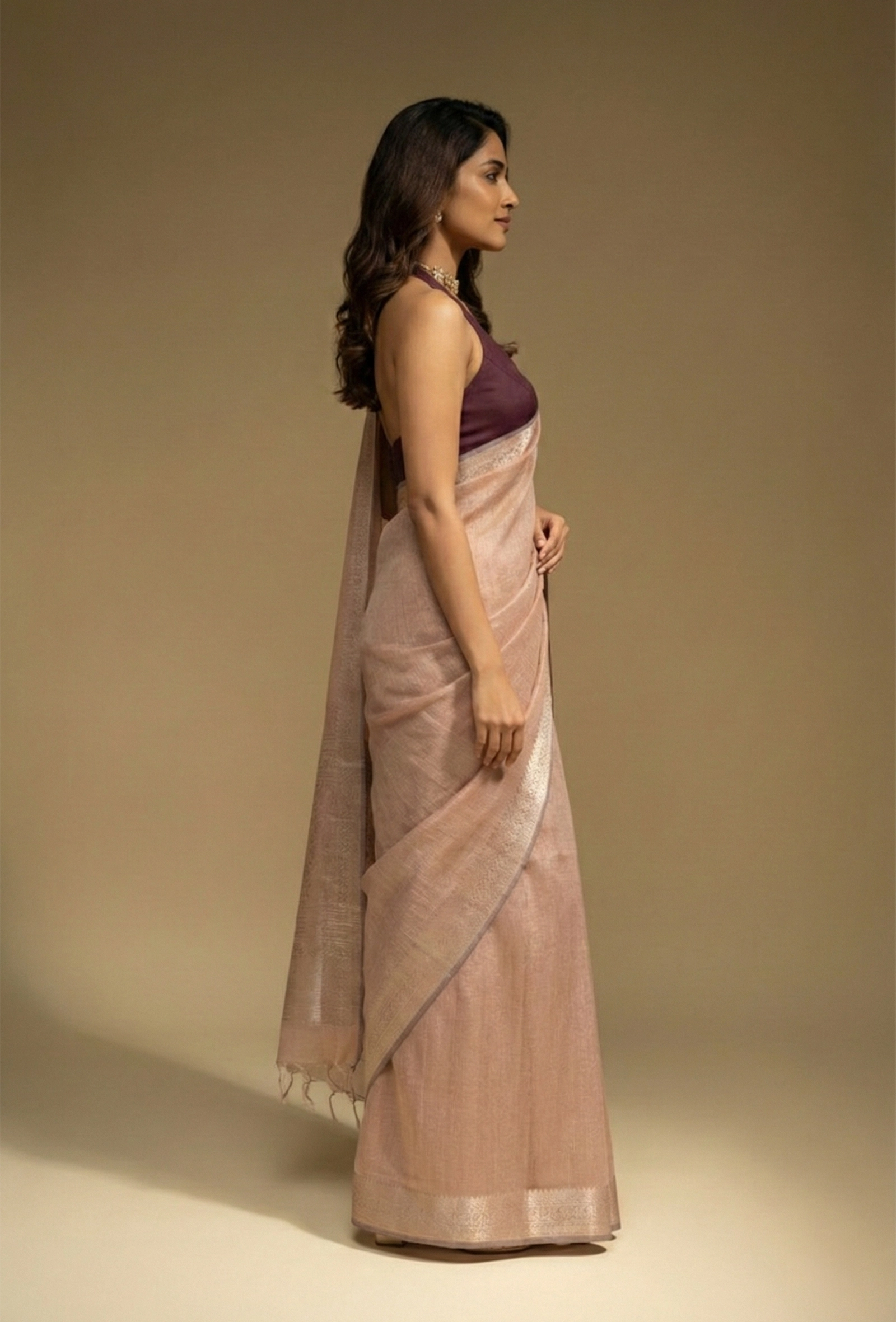 Khadi Organza Saree In Dusty Pink For A Soft And Elegant Look