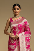 Katan Silk Saree In Rani Pink With Intricate Jangla Work