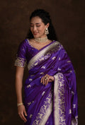 Deep Violet Shikargah Mashru Silk Saree With Unstitched Blouse